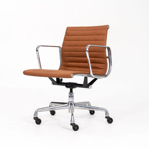 SOLD 2010s Eames Aluminum Group Management Desk Chair by Ray and Charles Eames for Herman Miller in Antiqued Cognac Leather