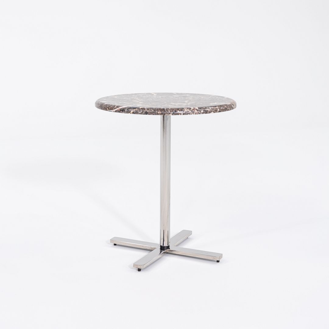 Modernist Brown Emperador Marble Side Table w/ Polished Steel Base 18" Round Top