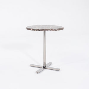 Modernist Brown Emperador Marble Side Table w/ Polished Steel Base 18" Round Top