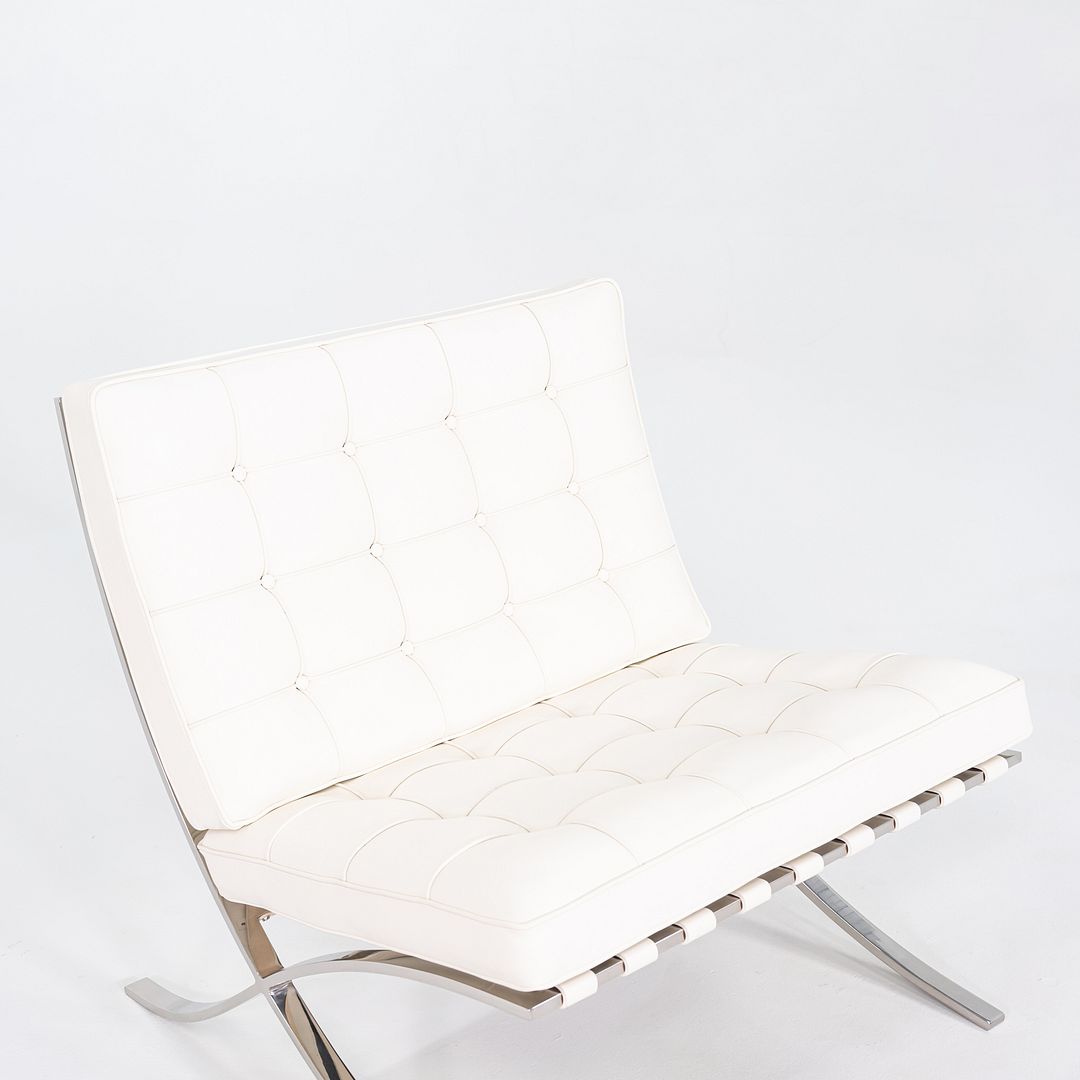1960s Mies van der Rohe for Knoll Barcelona Lounge Chair in Sabrina White & Stainless Fully Restored