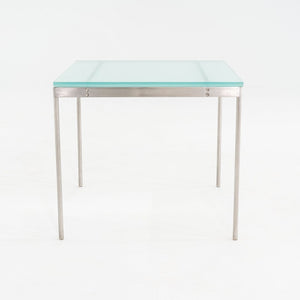 2000s Cappellini Square Side Table with Brushed Steel Frame and Blue Glass Top