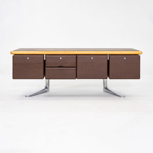 1979 Warren Platner for Knoll Executive Credenza in Oak, Leather & Chromed Steel