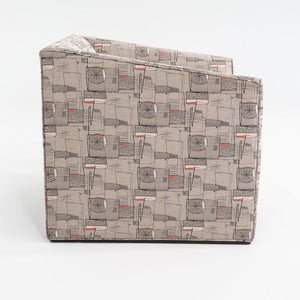 1980s Pair of Gray Patterned Fabric Upholstered Club Lounge Chairs w/ Rolled Arms