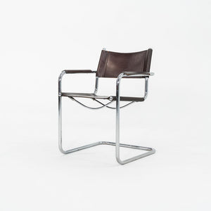 1970s Pair of Matteo Grassi Mart Stam Dining Arm Chairs Brown Leather and Chrome