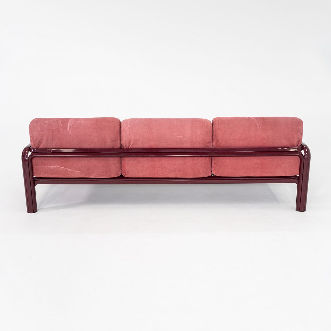 1981 Gae Aulenti for Knoll Three Seat Sofa in Burgundy Frame & Suede Upholstery