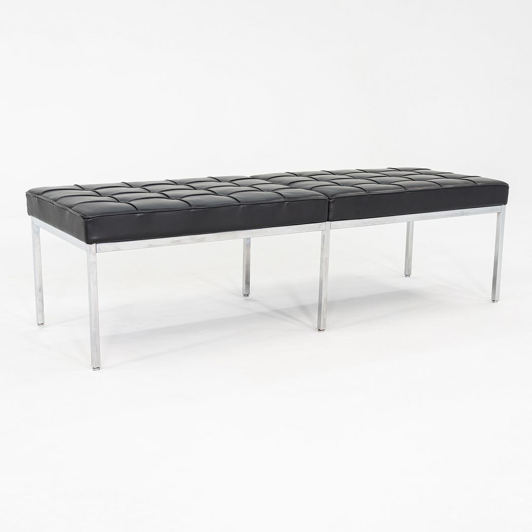 SOLD 2010s Florence Knoll Three Seat Bench in Black Leather with Chromed Steel Frame