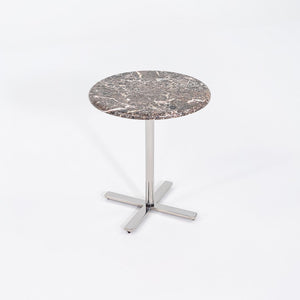Modernist Brown Emperador Marble Side Table w/ Polished Steel Base 18" Round Top