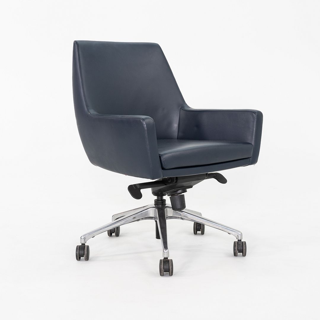 2010s Bernhardt Design Cardan Leather Desk Chair Upholstered in Blue Leather
