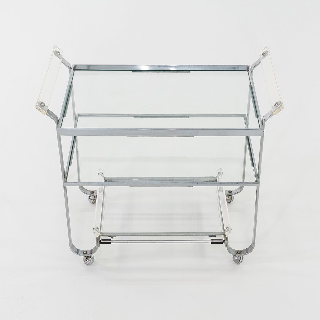 C. 1930s Treitel Gratz Bar Cart / Trolley in Chromed Steel with Glass Shelves