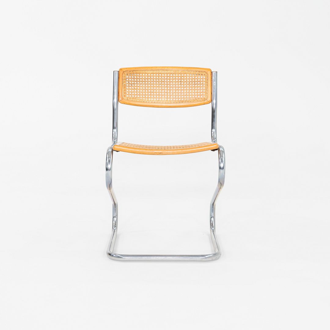 C. 1977 Italian Cantilever Side Chair in Chromed Steel with Caned Seat and Back
