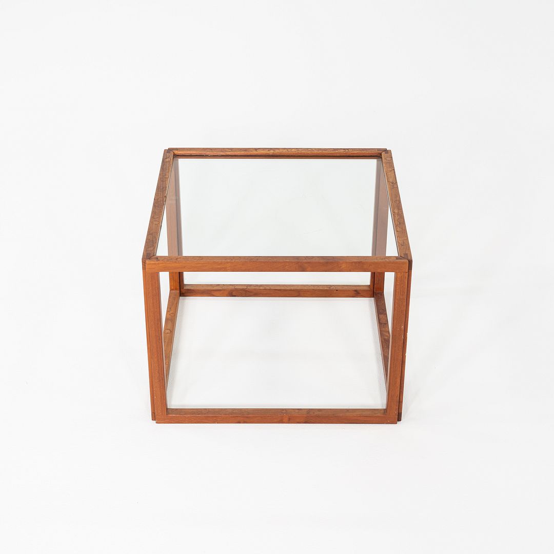 1960s Kai Kristiansen Cube Side or End Table in Teak and Glass 18x18x14 inches
