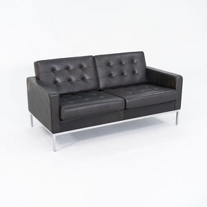 2013 Florence Knoll Two Seat Settee / Sofa in Black Leather and Chrome