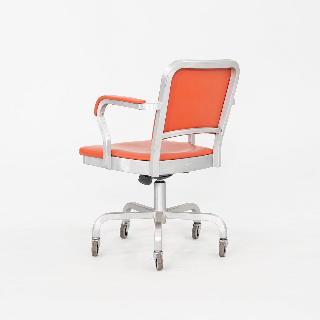 C. 2021 Jasper Morrison for Emeco Navy Officer Desk Chair in Brushed Aluminum and Orange Vinyl 19x Available