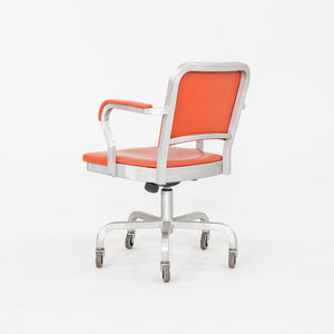C. 2021 Jasper Morrison for Emeco Navy Officer Desk Chair in Brushed Aluminum and Orange Vinyl 19x Available