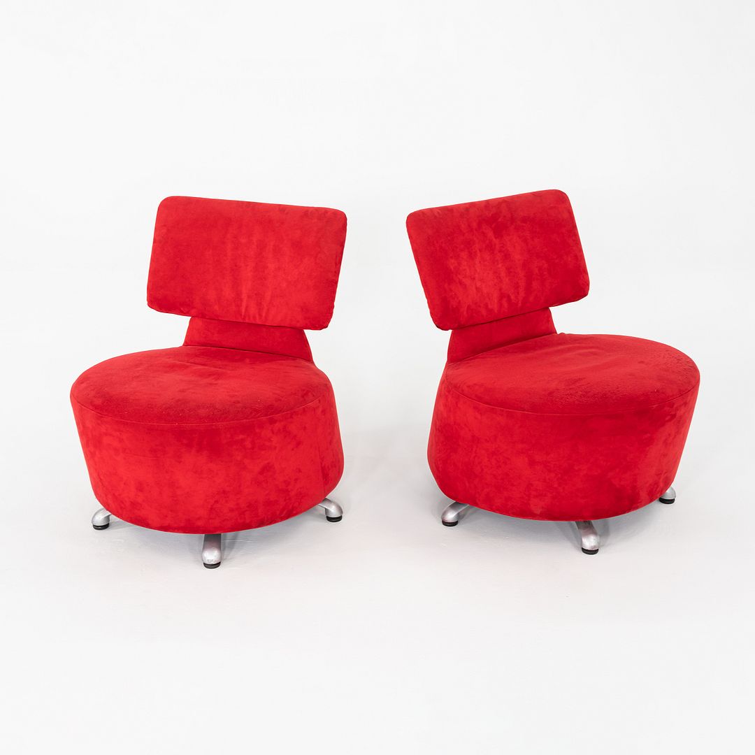 2000s Pair of Toshiyuki Kita for Cassina AKI Lounge Chairs Red Suede Upholstery