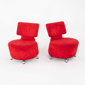 2000s Pair of Toshiyuki Kita for Cassina AKI Lounge Chairs Red Suede Upholstery
