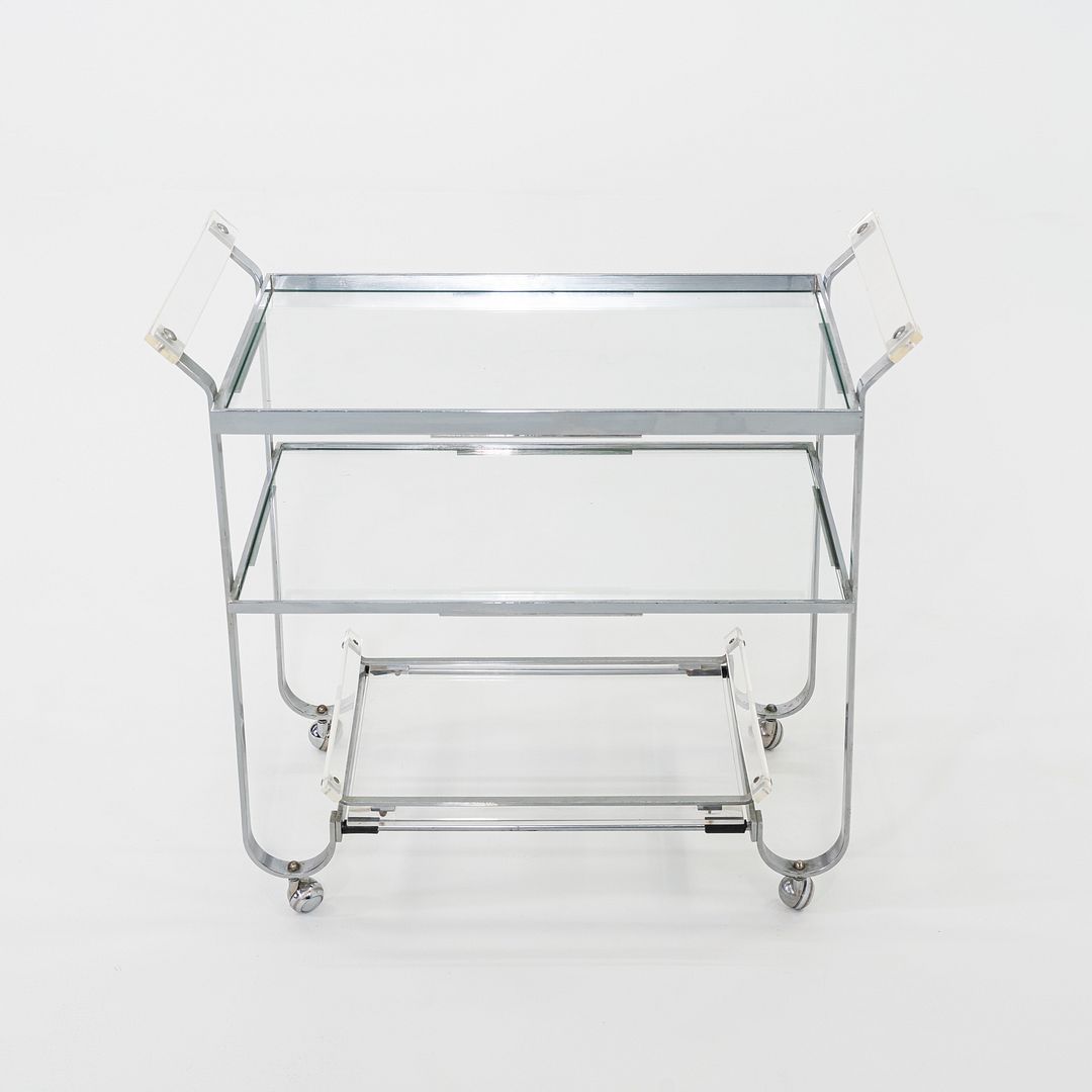 C. 1930s Treitel Gratz Bar Cart / Trolley in Chromed Steel with Glass Shelves