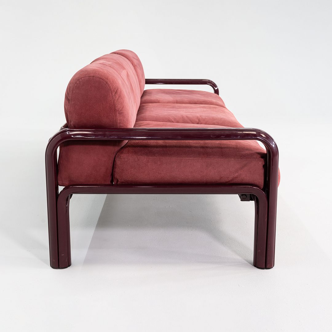 1981 Gae Aulenti for Knoll Three Seat Sofa in Burgundy Frame & Suede Upholstery