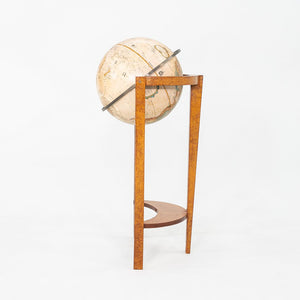 1940s Replogle Globe Mounted on Classic Wooden Demilune Stand with Curved Base