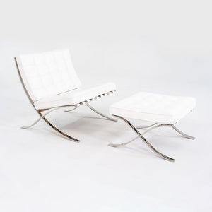 1960s Mies van der Rohe for Knoll Barcelona Lounge Chair and Ottoman in Sabrina White & Stainless Fully Restored