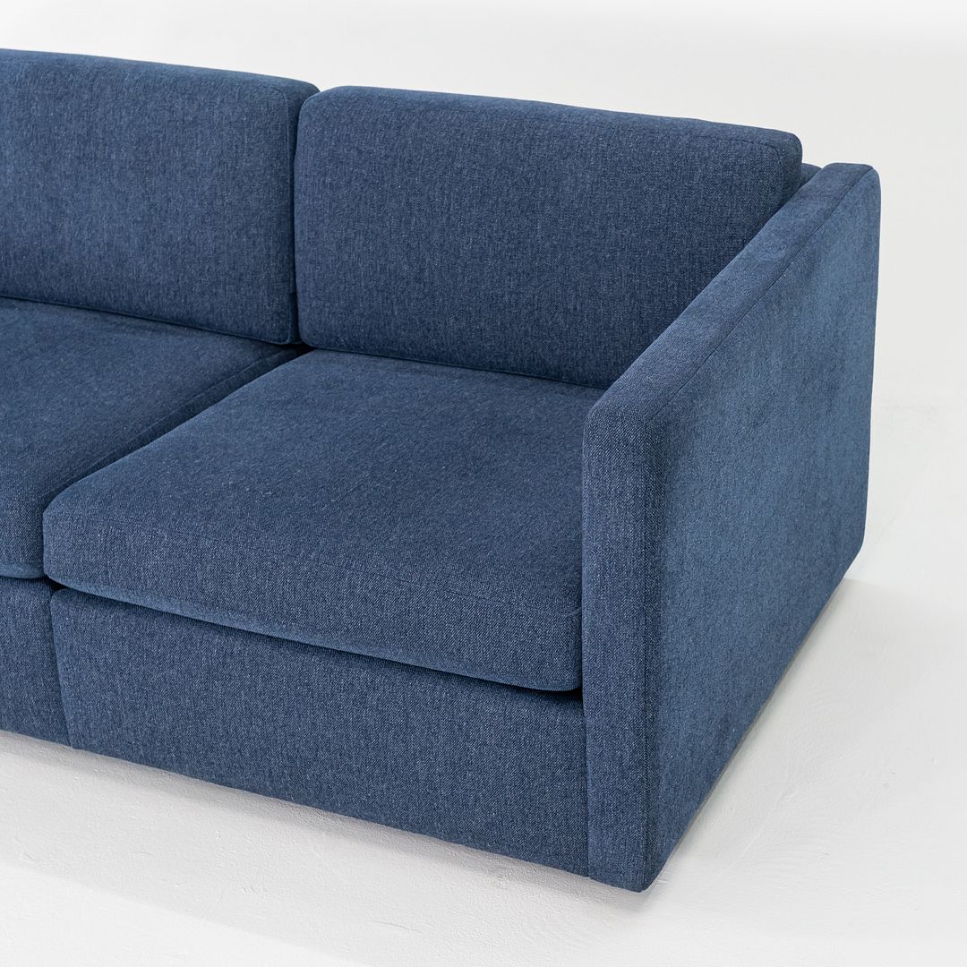 2018 Charles Pfister for Knoll Three Seat Tuxedo Sofa w/ Blue Fabric Upholstery