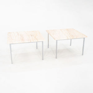 1970s Pair of Chrome and Travertine Side / End Tables Attributed to Knoll 27"