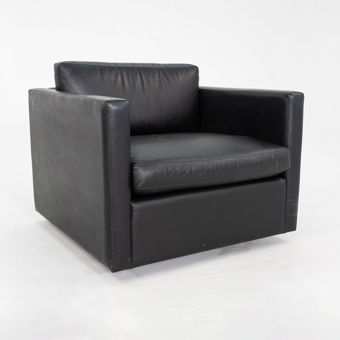 1970s Pair of Charles Pfister for Knoll Tuxedo Club Lounge Chairs Black Leather