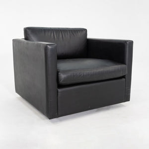 1970s Pair of Charles Pfister for Knoll Tuxedo Club Lounge Chairs Black Leather
