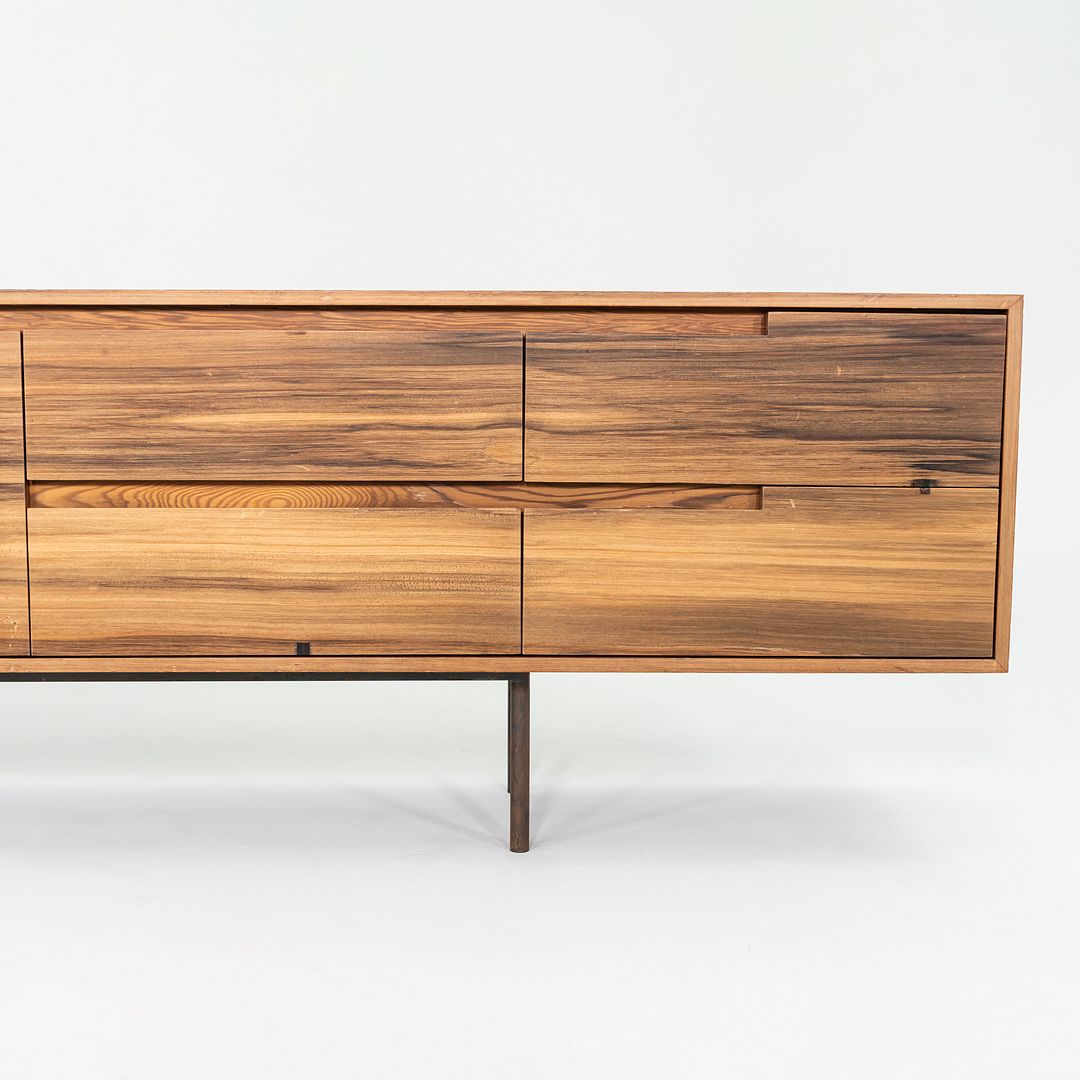 2010s Custom Reclaimed Hardwood Credenza with Steel Base, 19 x 144 x 29 inches
