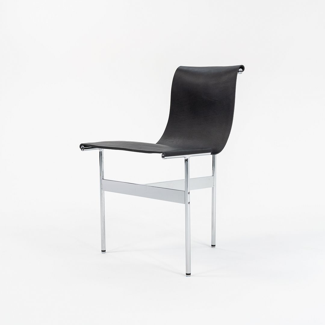 Set of Four Made to Order Gratz TG-10 Sling Dining Chairs Black Leather & Chrome