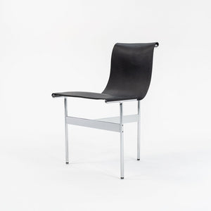 Set of Four Made to Order Gratz TG-10 Sling Dining Chairs Black Leather & Chrome