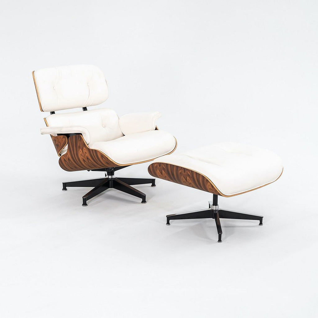 SOLD 2023 670 / 671 Eames Lounge Chair and Ottoman by Charles and Ray Eames for Herman Miller in White Leather and Palisander