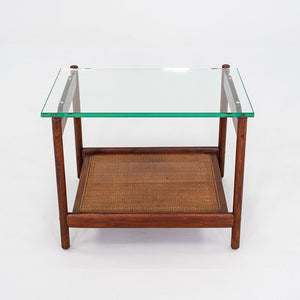 1960s Jack Cartwright for Founders Side or End Table in Walnut, Cane, and Glass