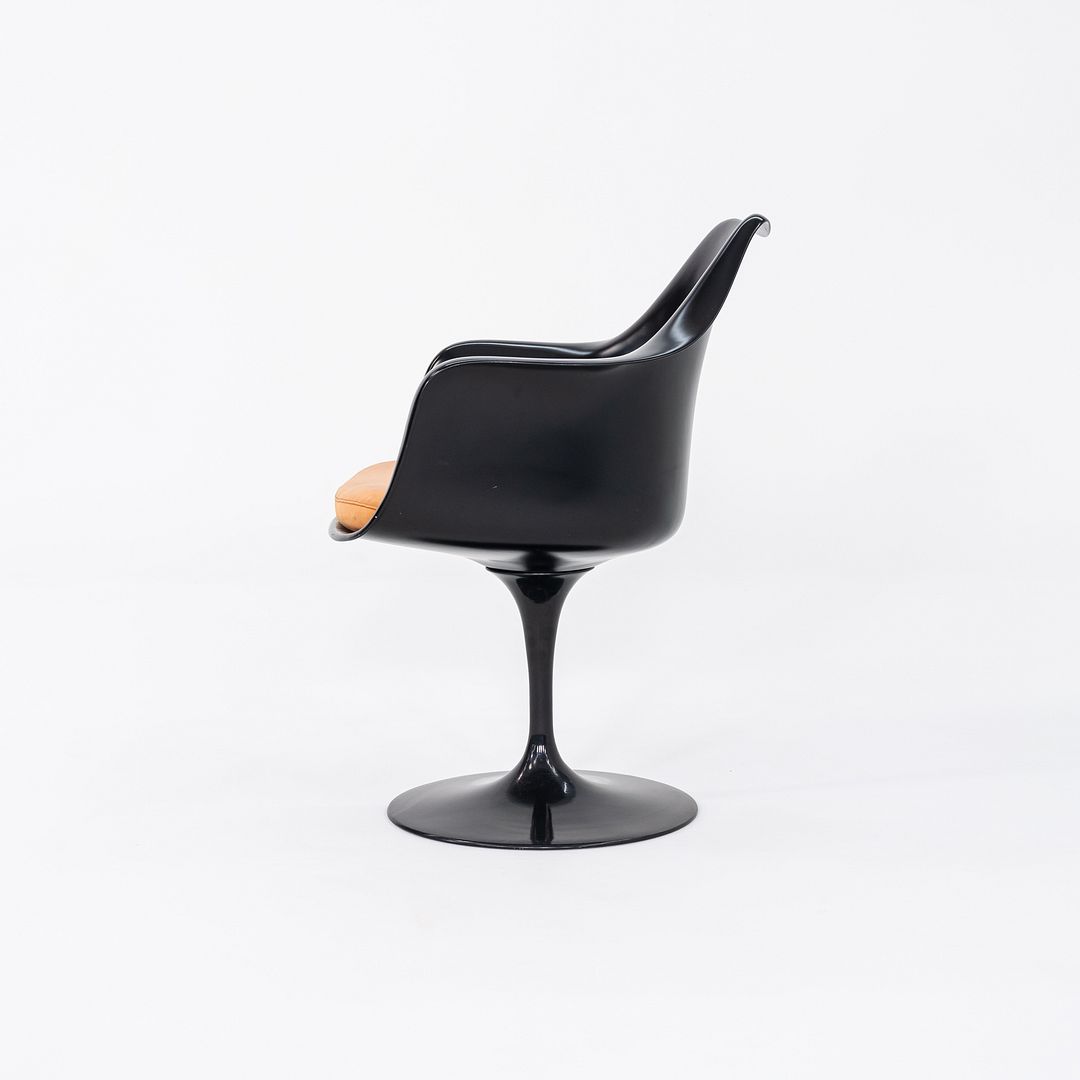 2000s Eero Saarinen for Knoll Tulip Dining Arm Chair in Black w/ Orange Cushion
