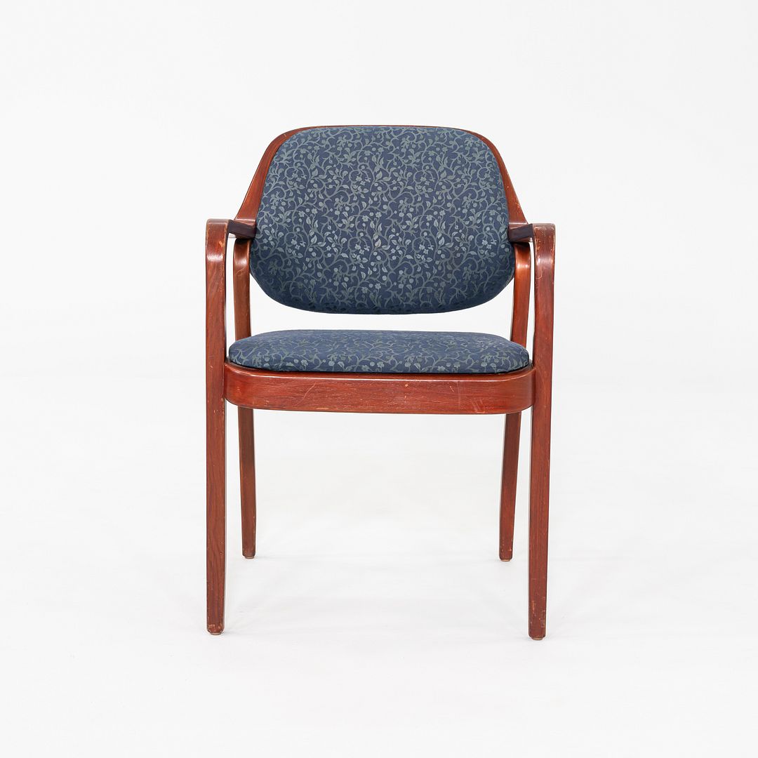 1980s Pair of Don Petitt for Knoll 1105 Bentwood Armchair in Oak w/ Blue Fabric