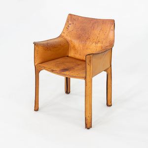 1990s Mario Bellini for Cassina Cab Arm / Dining Chair Steel w/ Cognac Leather