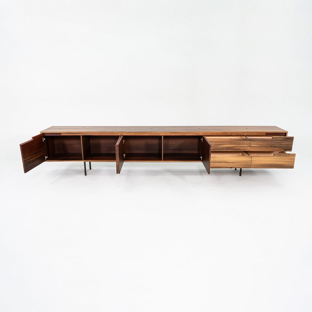 2010s Custom Reclaimed Hardwood Credenza with Steel Base, 19 x 144 x 29 inches