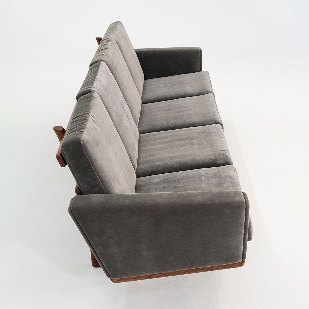 1960s Hans Wegner for GETAMA Four Seat Sofa in Oak with Grey Velvet Upholstery