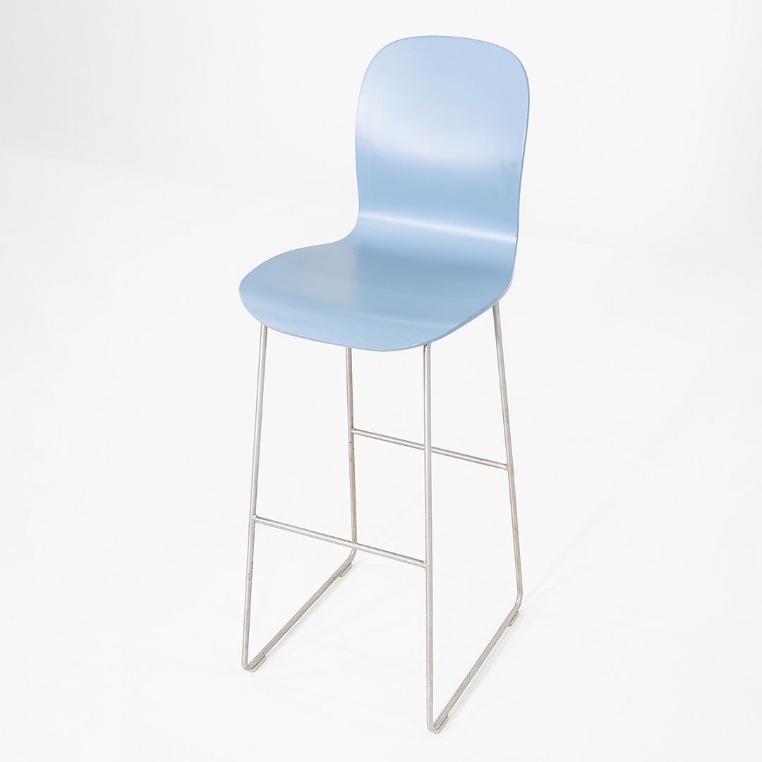 2010s Pair of Jasper Morrison for Cappellini Tate Bar Stools w/ Light Blue Seat