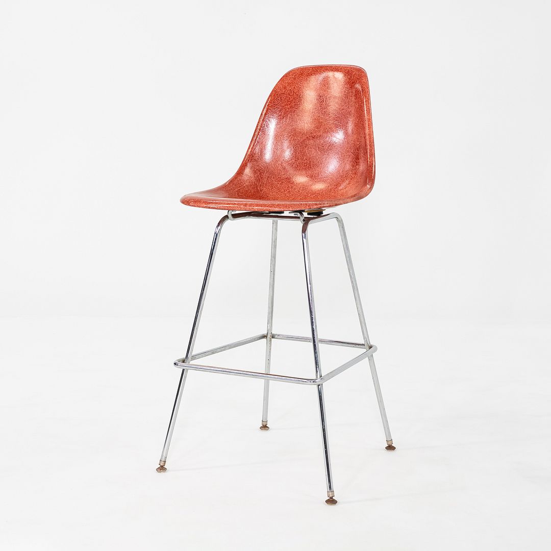 2010s Eames Modernica Bar Stool in Steel and Orange Red Fiberglass 13x Available