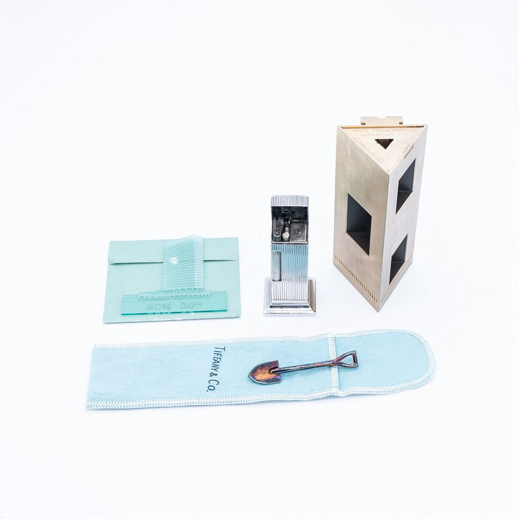 Gordon Bunshaft's Personal Items: Lighter, Paperweight, Shovel Pin & Glass Piece