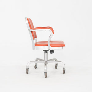 C. 2021 Jasper Morrison for Emeco Navy Officer Desk Chair in Brushed Aluminum and Orange Vinyl 19x Available
