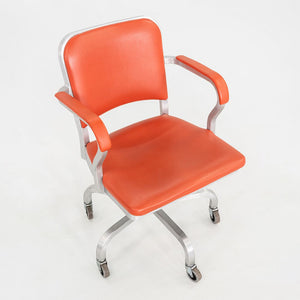 C. 2021 Jasper Morrison for Emeco Navy Officer Desk Chair in Brushed Aluminum and Orange Vinyl 19x Available