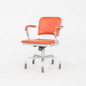 C. 2021 Jasper Morrison for Emeco Navy Officer Desk Chair in Brushed Aluminum and Orange Vinyl 19x Available