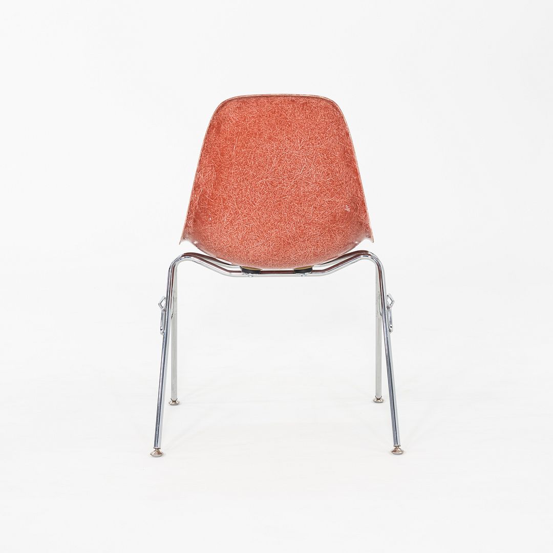 2010s Pair of Modernica Eames Fiberglass Dining Side Shell Chairs Red / Orange