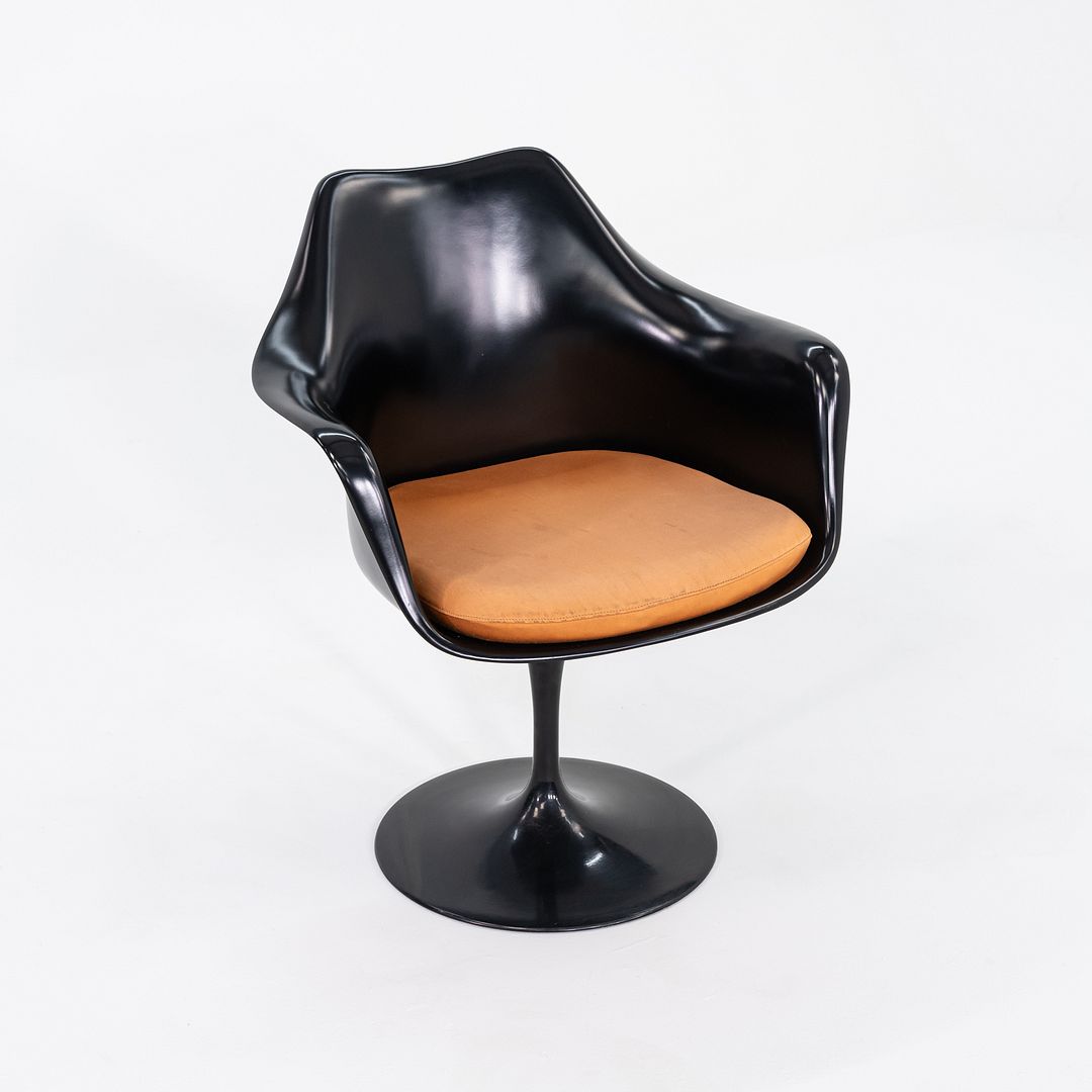 2000s Eero Saarinen for Knoll Tulip Dining Arm Chair in Black w/ Orange Cushion