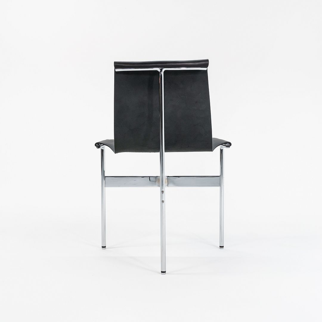 Set of Four Made to Order Gratz TG-10 Sling Dining Chairs Black Leather & Chrome