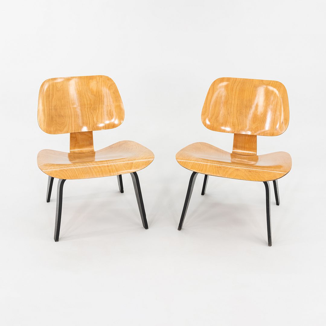 1947 Pair of Evans Eames LCW Chairs with Birch Seat and Ebonized Ash Legs 5-2-5