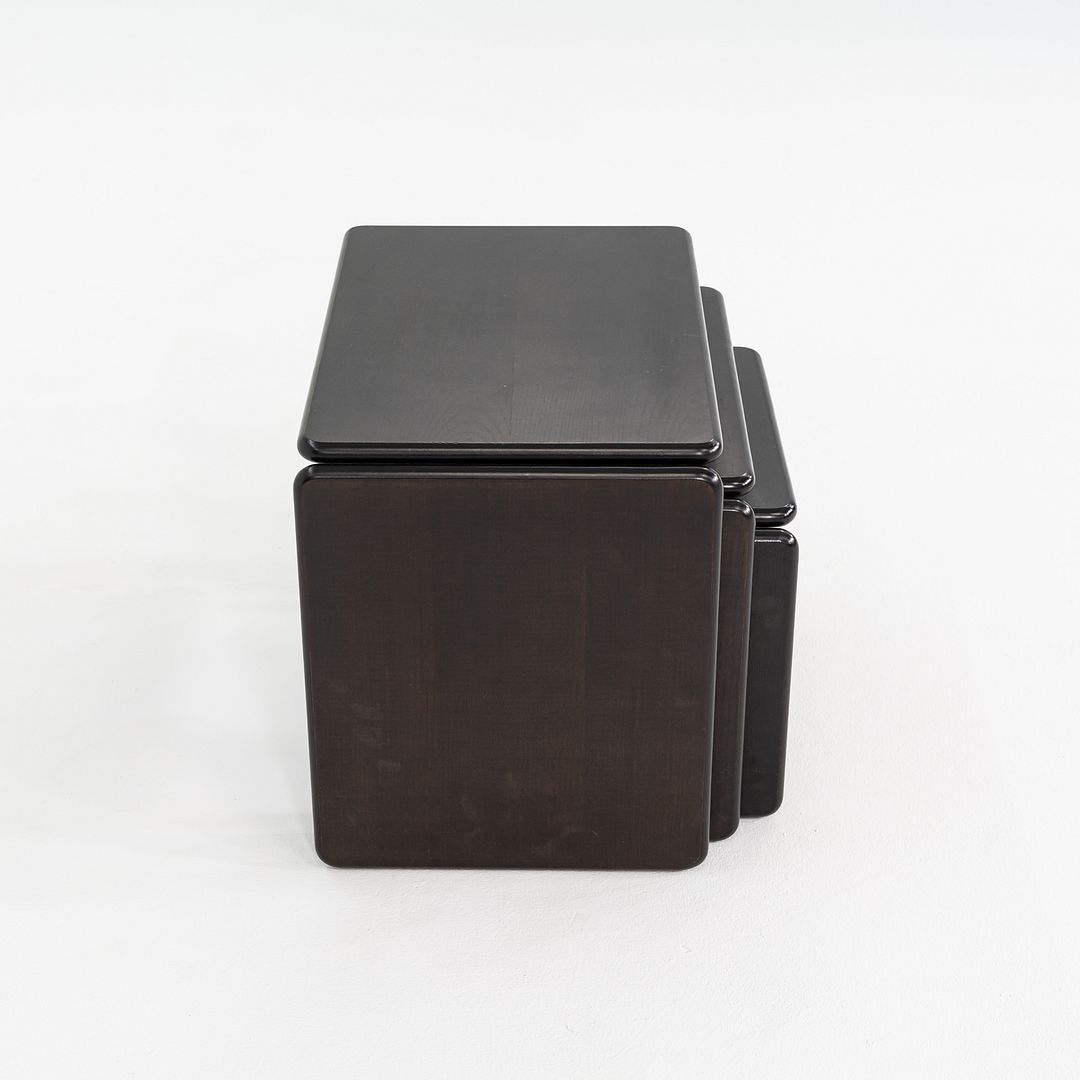 1970s Set of Three Modern Ebonized Wood Nesting Tables Produced in Italy 21x14