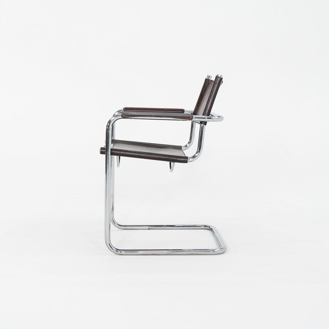 1970s Pair of Matteo Grassi Mart Stam Dining Arm Chairs Brown Leather and Chrome
